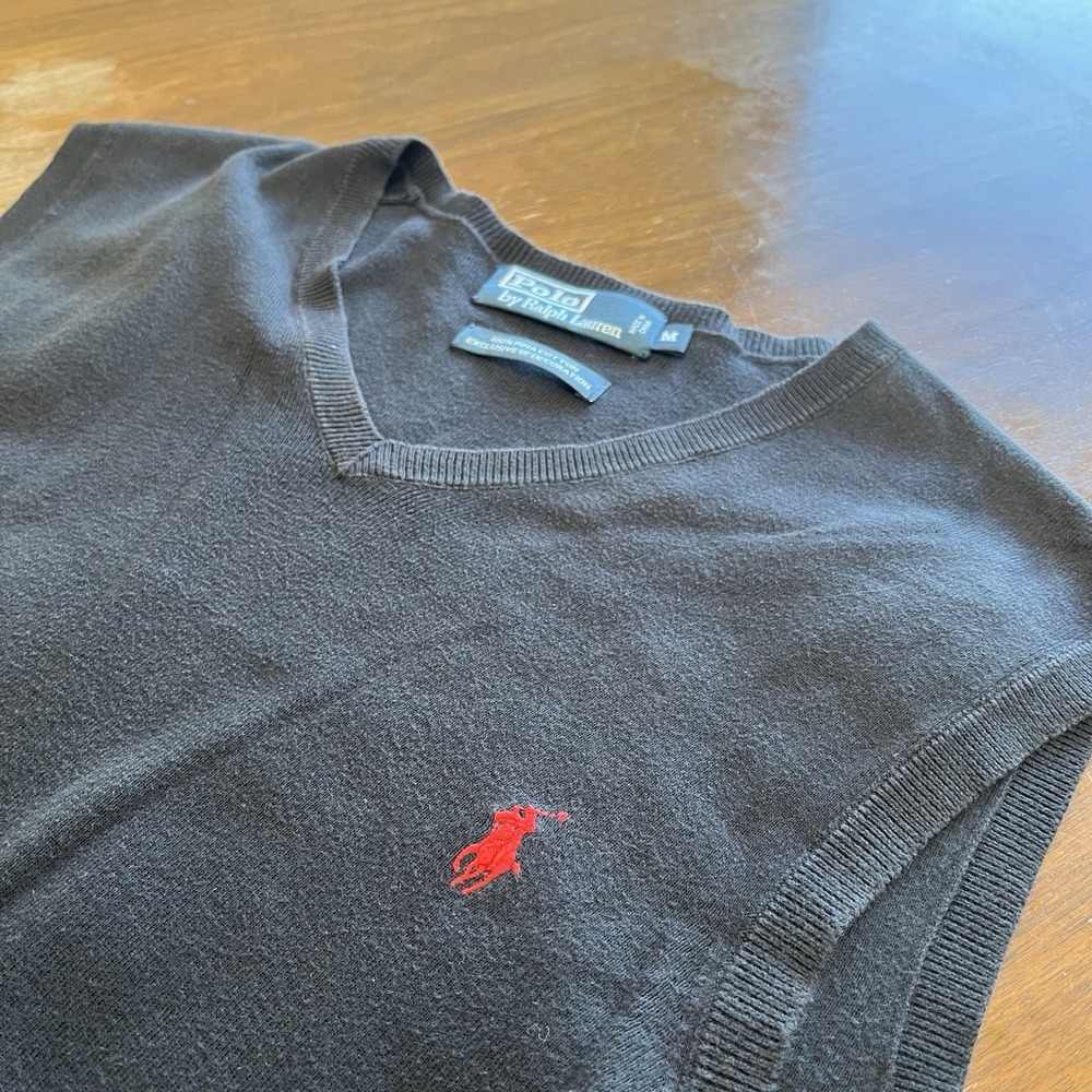 Polo Ralph Lauren Sweater Vest Mens M Black Pima Cotton V-Neck Preppy Classic